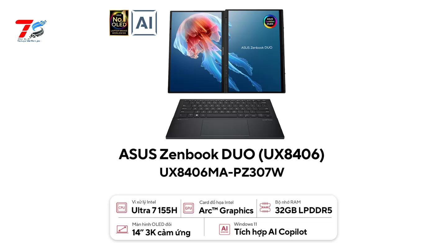 Laptop Asus ZenBook Duo OLED UX8406MA-PZ307W (Core Ultra 7 155H | 16GB | 512GB | Intel Arc | 14 inch 3K 120Hz | W11H | Xám)